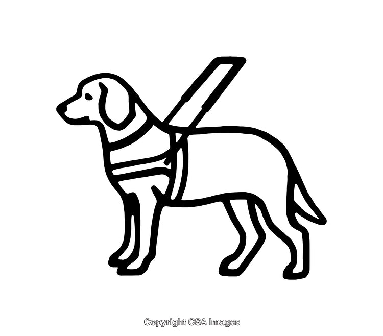 Guide Dog Line Art Illustration with Harness in Black and White Style