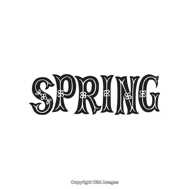 Elegant Black And White Decorative Spring Season Typography Design With Floral Details