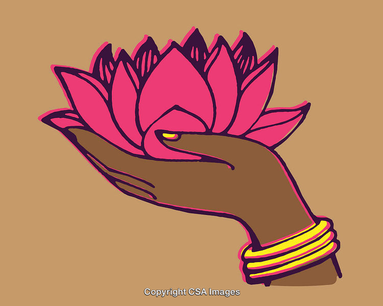 Line Art Illustration of Hand Holding a Lotus Blossom