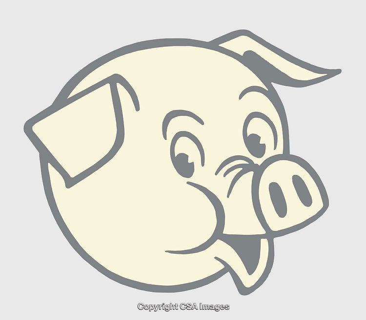 Playful Cartoon Pig Face Line Art in Neutral Tones