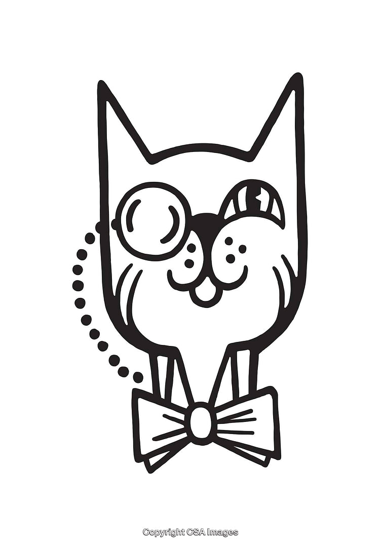 Stylish Line Art Illustration of a Cat with Bow Tie and Monocle