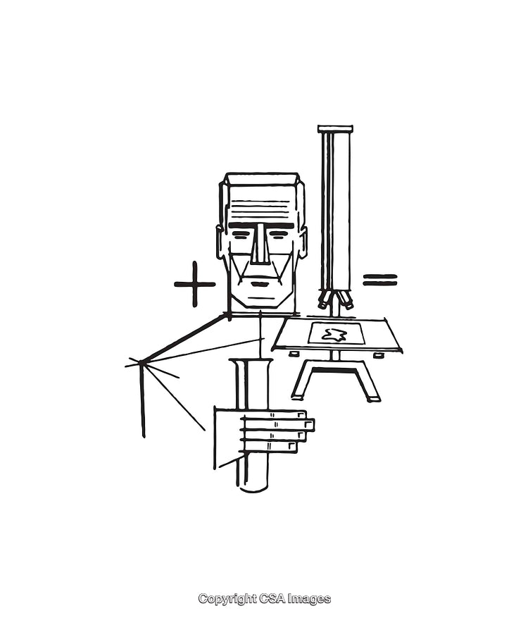 Black and White Line Art Depicting a Conceptual Artistic Scene
