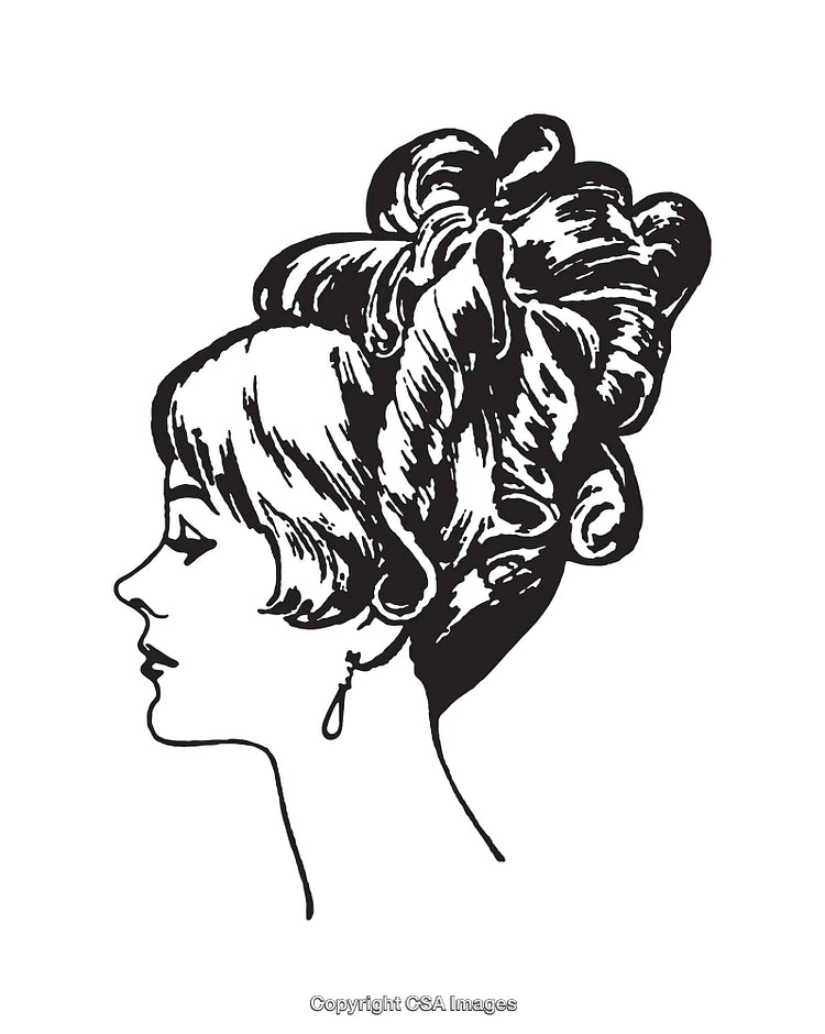 Elegant Line Art Illustration of a Woman with a Stylish Updo