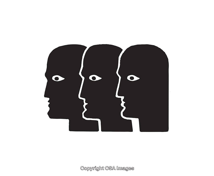 Abstract Black and White Illustration of Human Profiles in Silhouette
