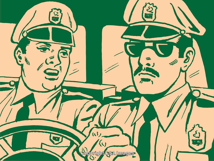 Retro Style Illustration of Two Police Officers in Conversation
