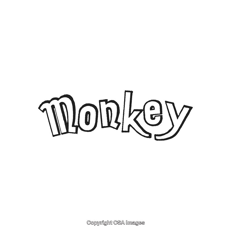 Playful Handwritten Text Art Featuring The Word Monkey in Black and White Design