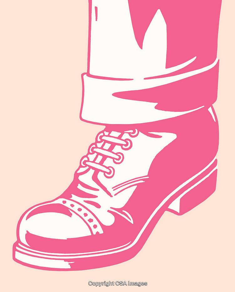 Stylized Pink Line Art Illustration of A Stylish Boot