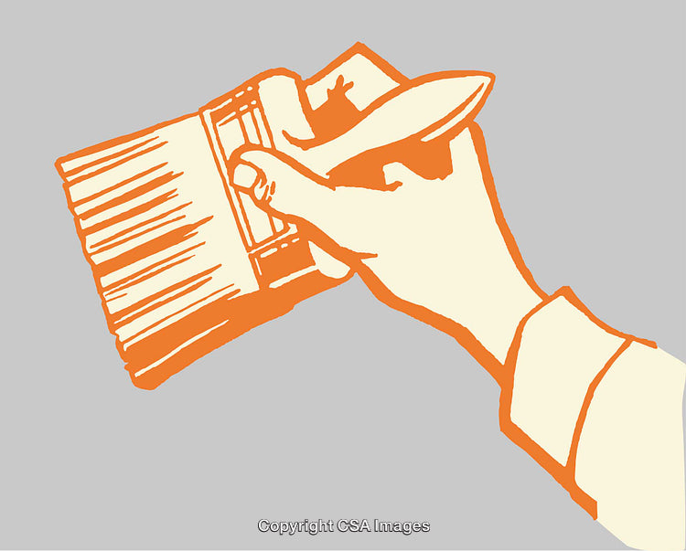 Hand Holding Paintbrush Illustration in Minimalist Line Art Style