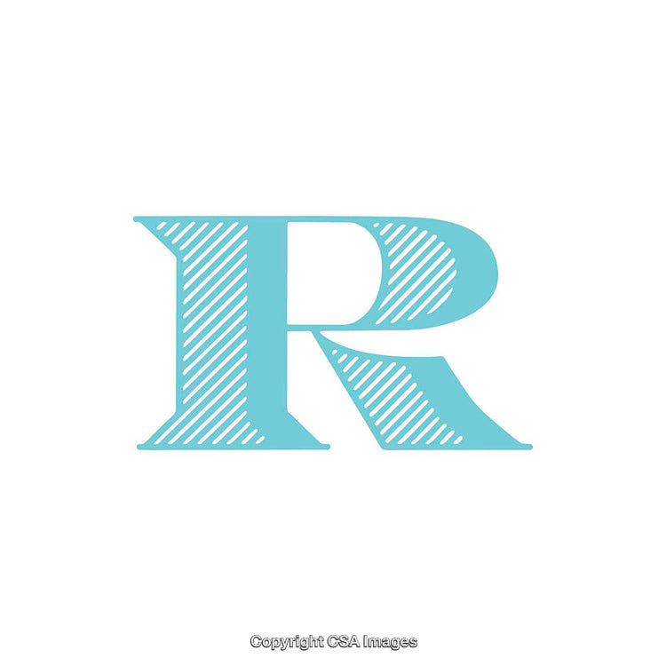 Stylized Letter R in Blue with Diagonal Stripe Pattern