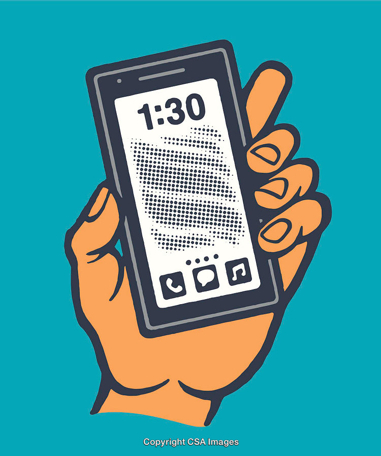 Hand Holding Smartphone Displaying Minimalist Icon Screen on Bright Background
