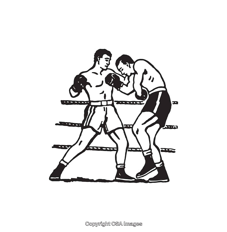 Classic Line Art Illustration of Two Boxers in a Ring Fighting