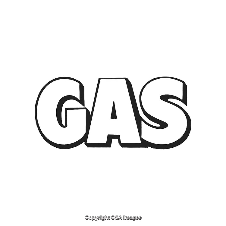 Bold Block Lettering Spelling Gas on a White Background