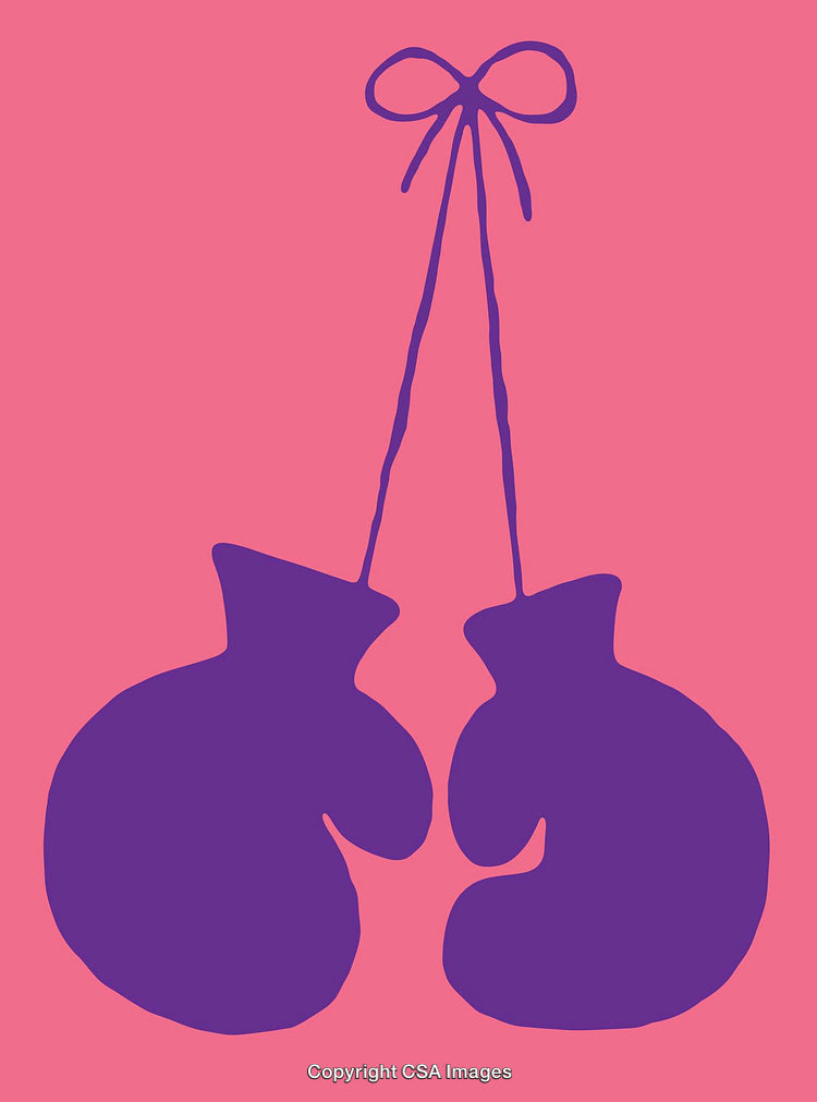 Minimalist Illustration of Purple Boxing Gloves on Pink Background