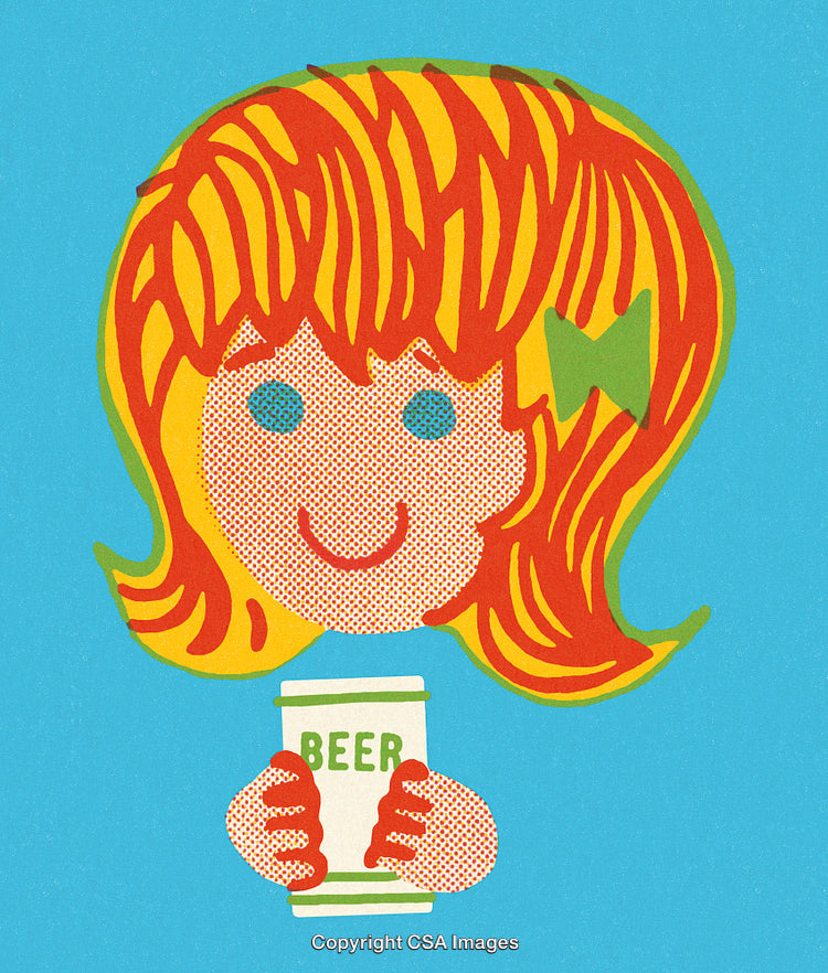 Colorful Illustration of a Childlike Figure Holding a Beverage