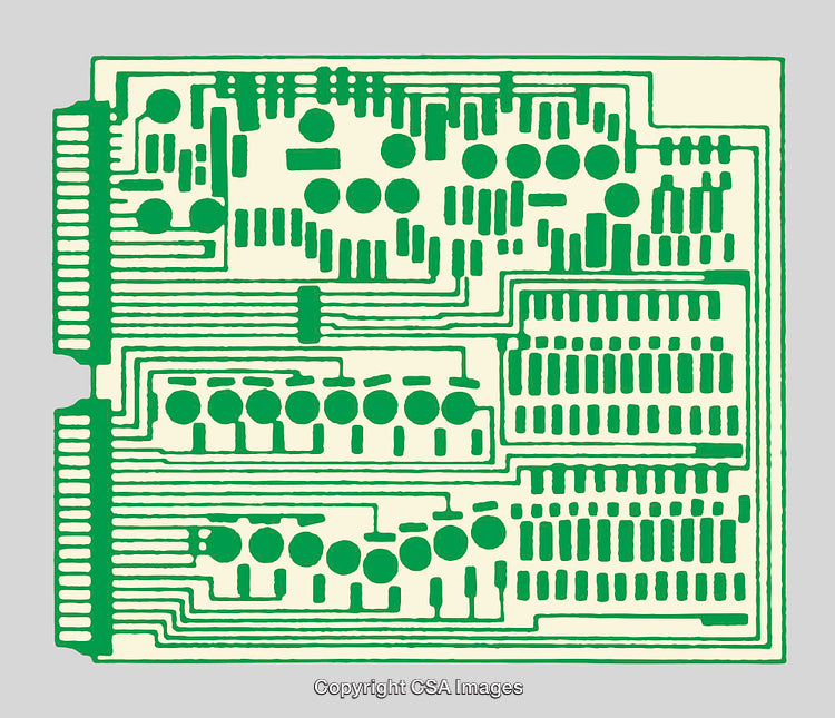 Stylized Green Circuit Board Line Art on a Gray Background