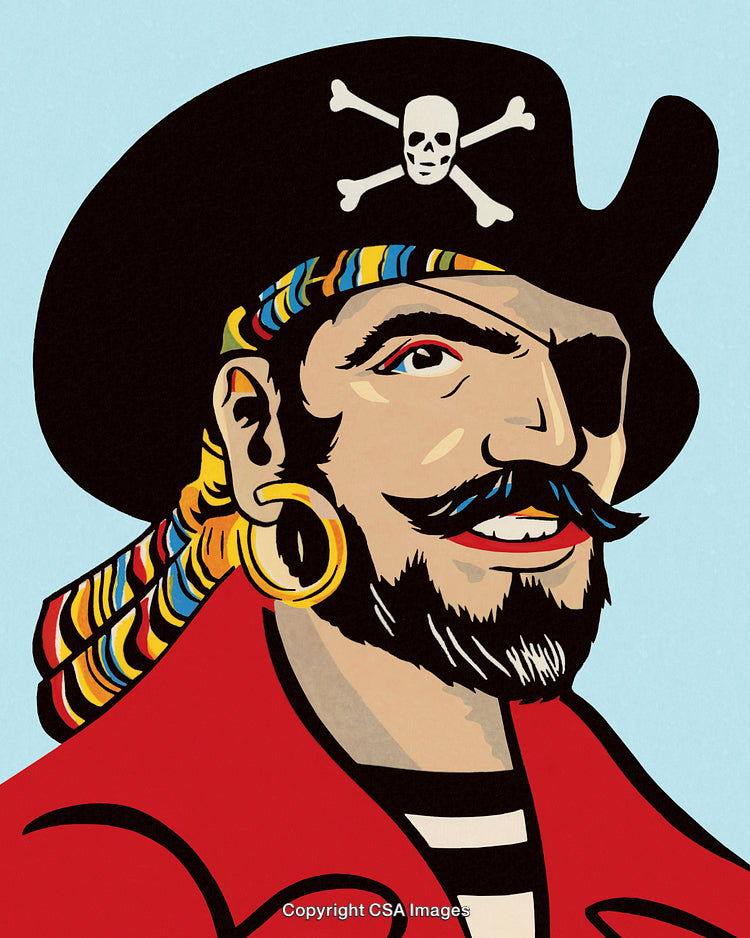 Colorful Illustration of a Cartoon Pirate With Hat and Eye Patch