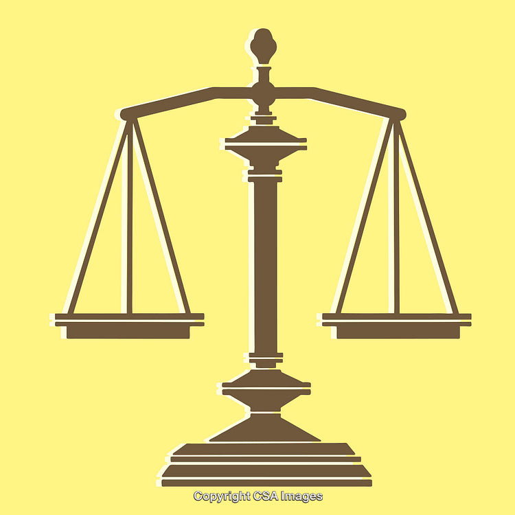 Scales of Justice Illustration on Yellow Background in Modern Style