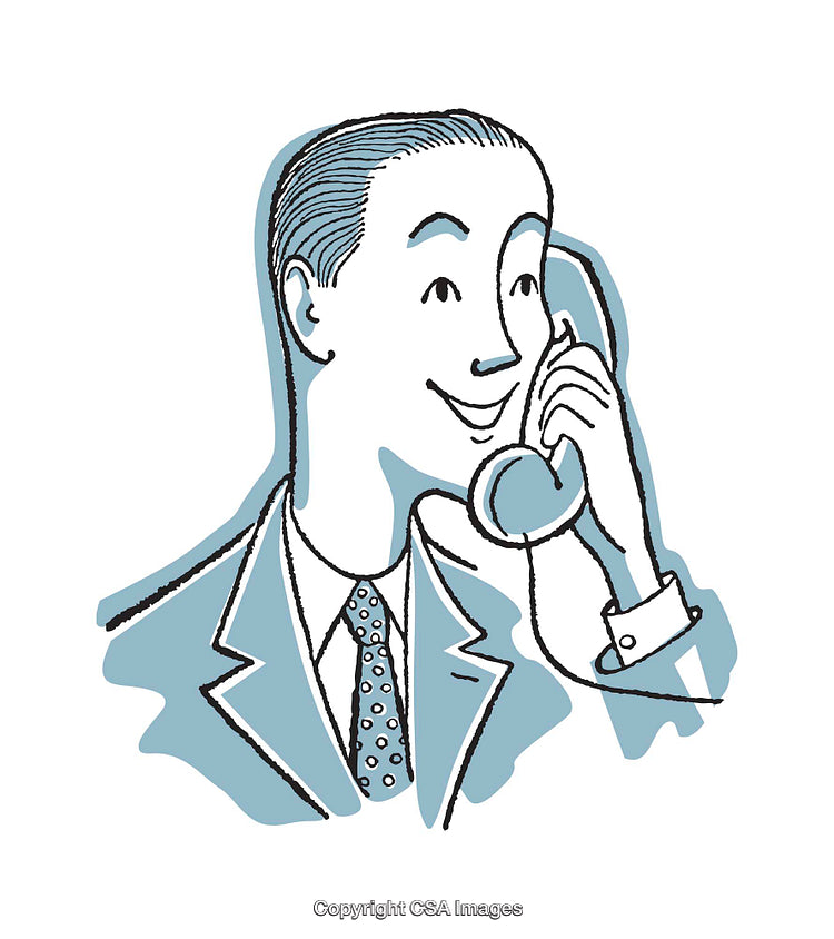 Retro Illustration of Businessman Speaking on Phone in Classic Style