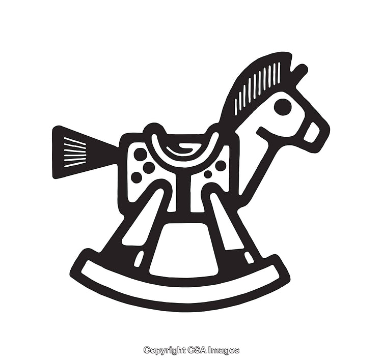 Black and White Line Art Illustration of a Rocking Horse Icon
