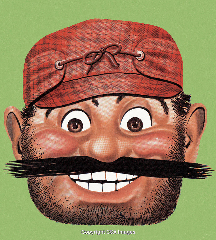 Vintage Cartoon Illustration of A Smiling Lumberjack with Red Plaid Cap