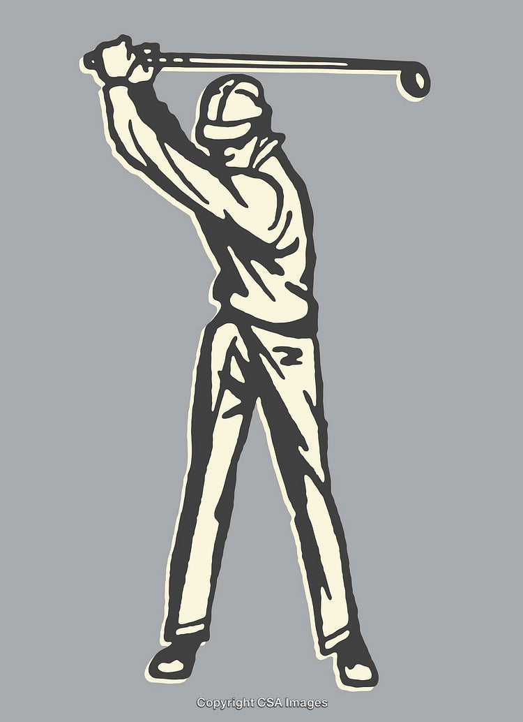 Line Art Illustration of a Golfer Swinging a Golf Club on Grey Background