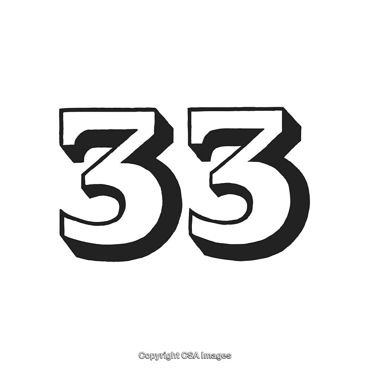 Minimalist Black and White Number Thirty-Three Graphic on White Background