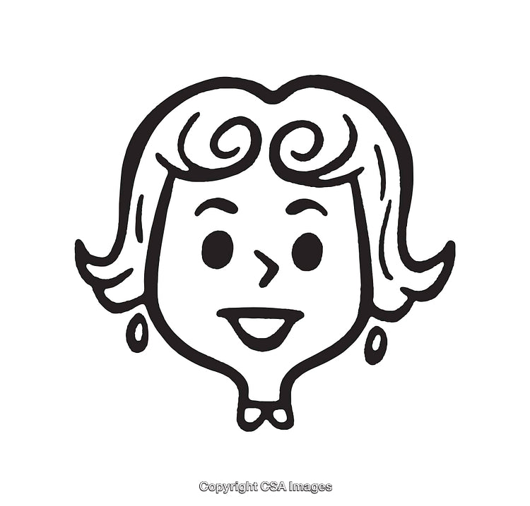 Black and White Line Art of a Cheerful Woman's Face Illustration