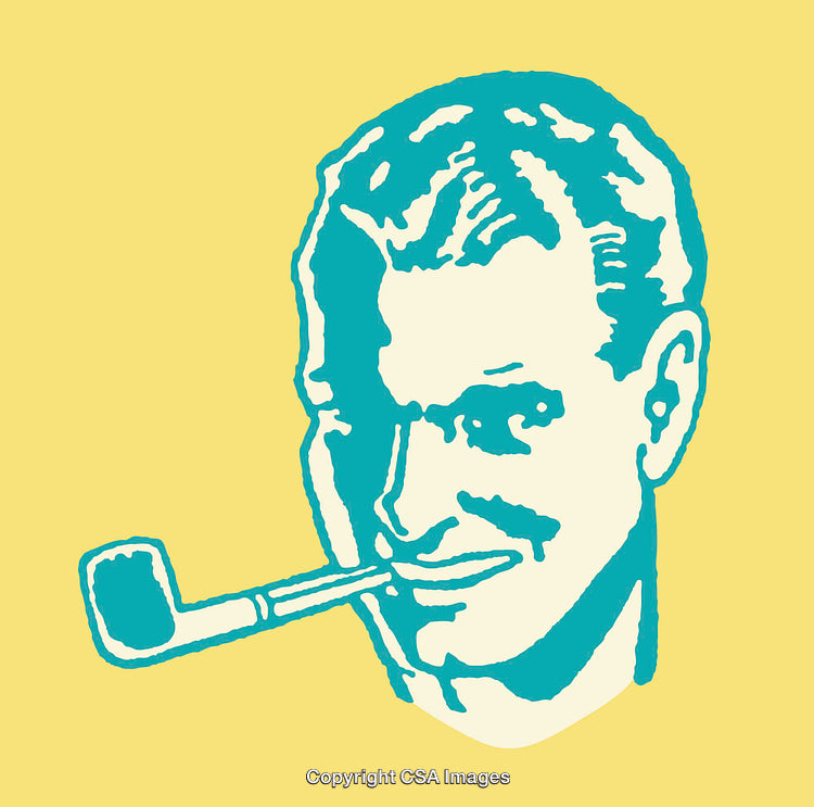 Retro Style Man Smoking a Pipe Illustration on Yellow Background