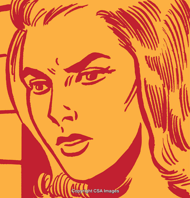 Retro Styled Graphic of a Woman's Face in Bold Pop Art Colors