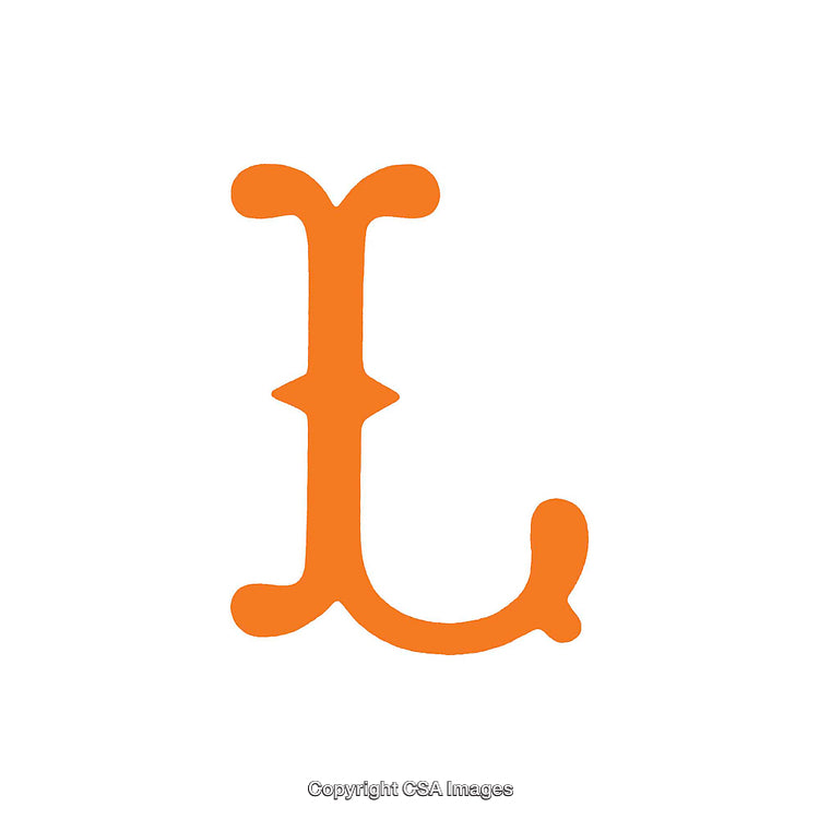 Stylized Orange Letter L in Vintage Decorative Font on White Background