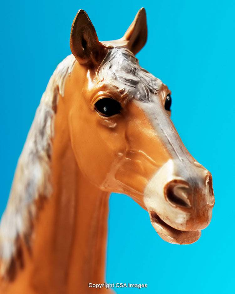 Close-Up of a Plastic Horse Figurine on a Blue Background