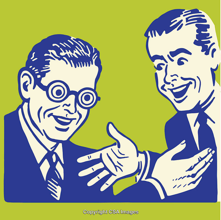 Retro Styled Illustration of Two Men Shaking Hands in Blue and Green
