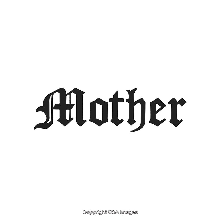 Blackletter Typography Text Saying Mother in Stencil Style