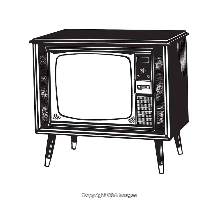 Vintage Television in Hand-Drawn Black and White Line Art Illustration