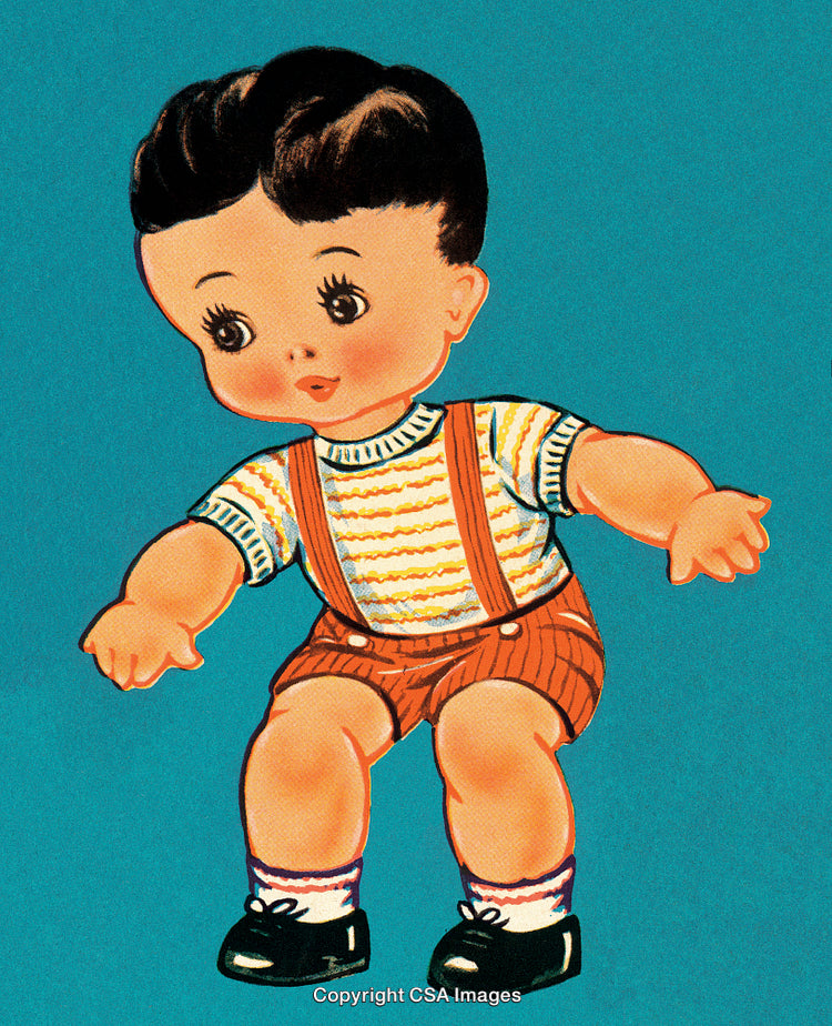 Vintage Illustration of a Boy in Retro Style Outfit on Blue Background