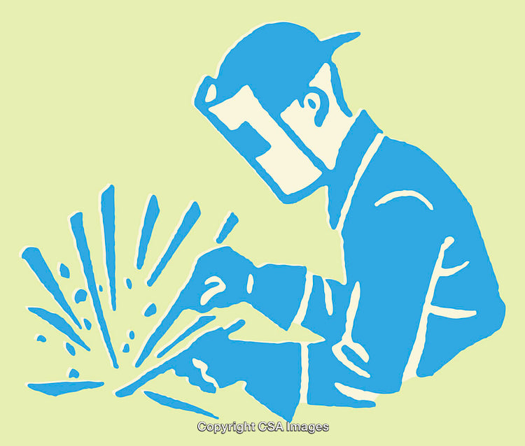 Blue Colored Line Art Illustration of a Welder at Work