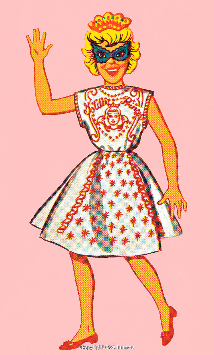 Retro Illustration of a Masked Princess in a Vintage Styled Costume