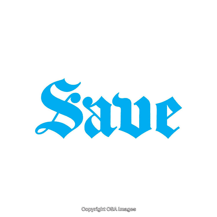 Blue Gothic Styled Word 'Save' on a White Background