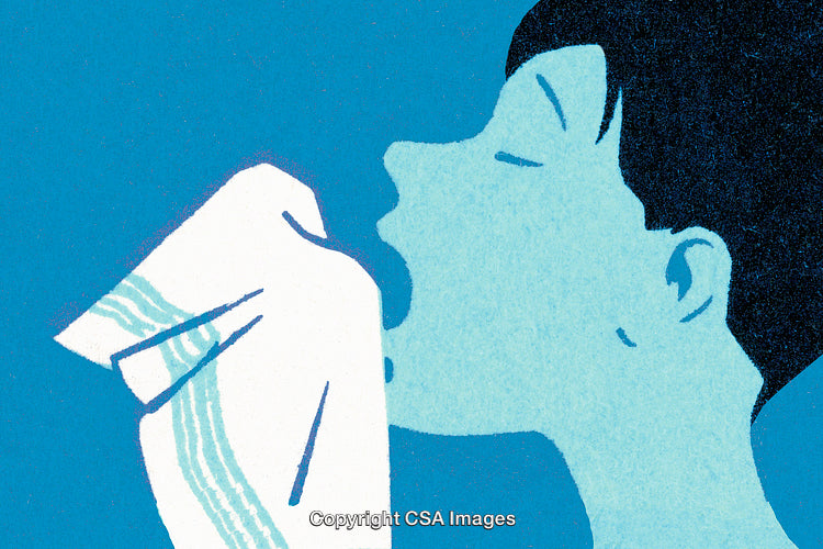 Illustrated Portrait of a Person Sneezing with a Tissue