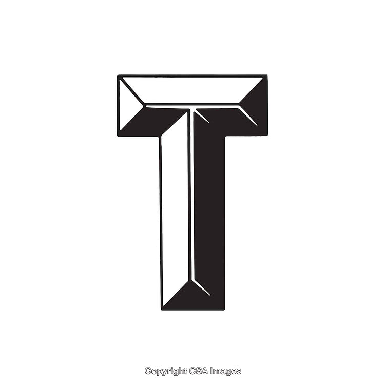 Stylized Black-and-White Geometric Design of Letter T