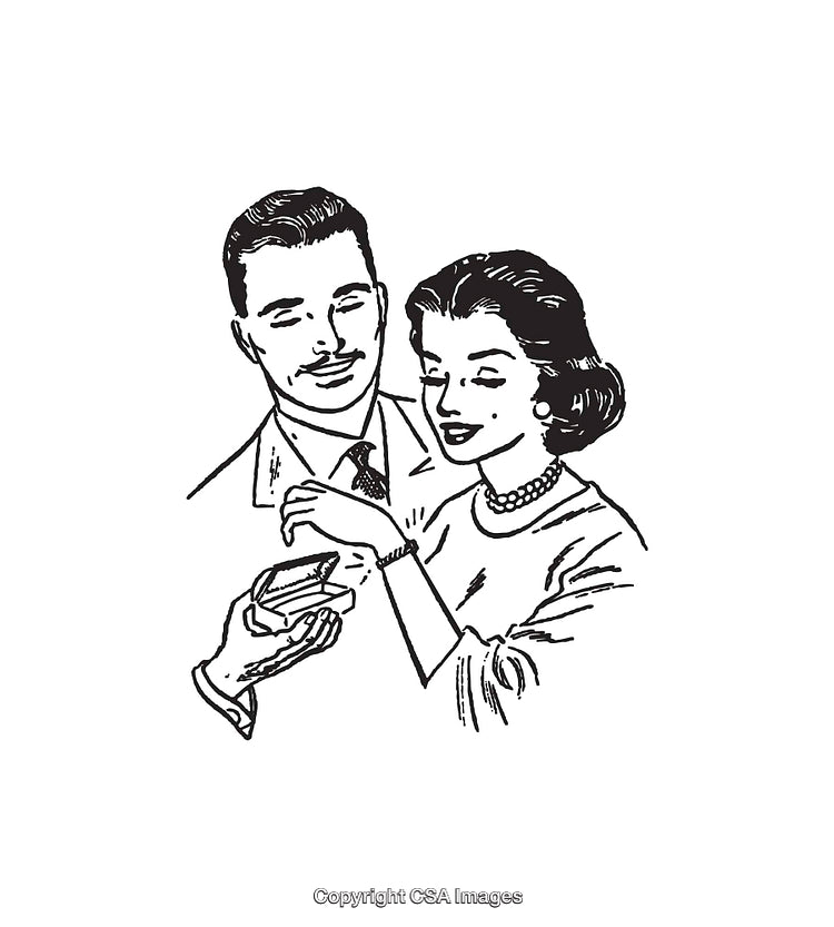 Retro Style Couple in a Romantic Gift Exchange Illustration