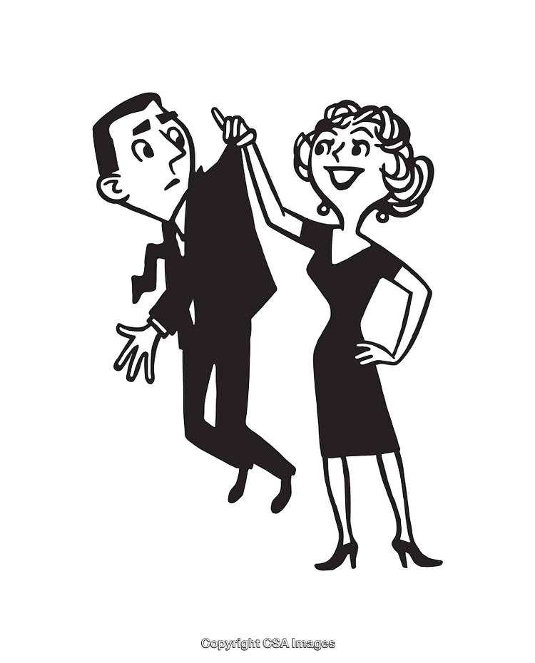 Vintage Line Art Illustration of a Woman Playfully Lifting a Man