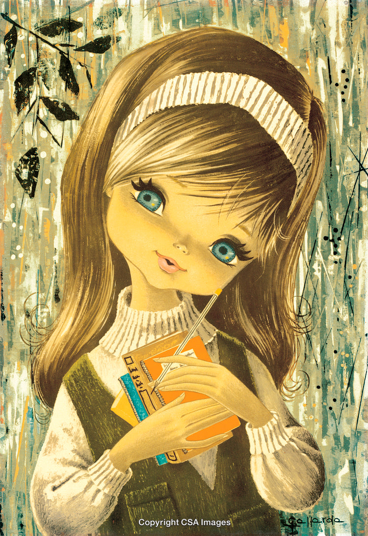 Charming Illustration of a Girl Holding Books with a Warm Expression