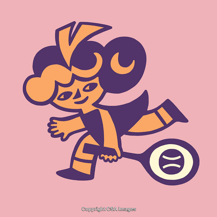 Playful Child Illustration Holding a Tennis Racket on a Pink Background
