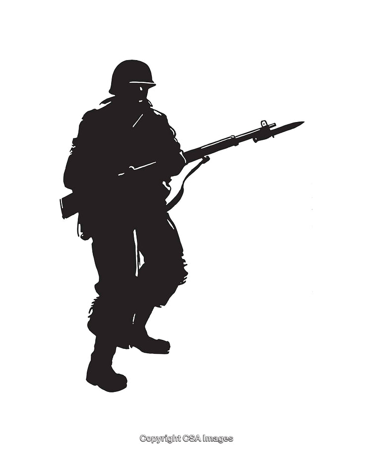 Silhouette of a Historical Soldier Holding a Weapon in Action