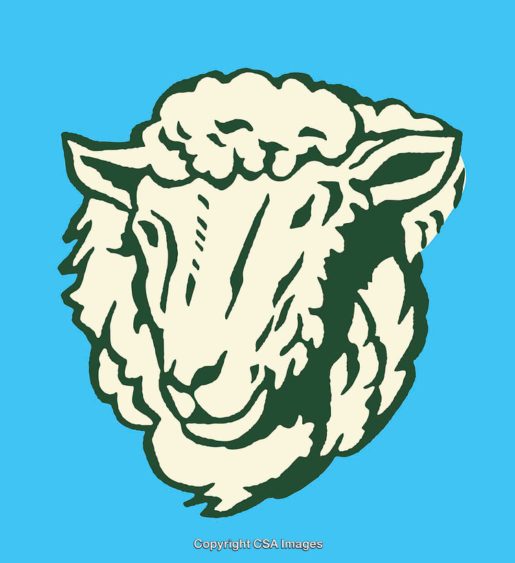 Colorful Illustration of a Sheep's Face on Blue Background