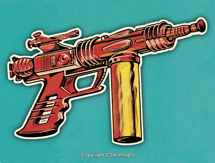 Retro Red Ray Gun Illustration on a Vibrant Blue Background