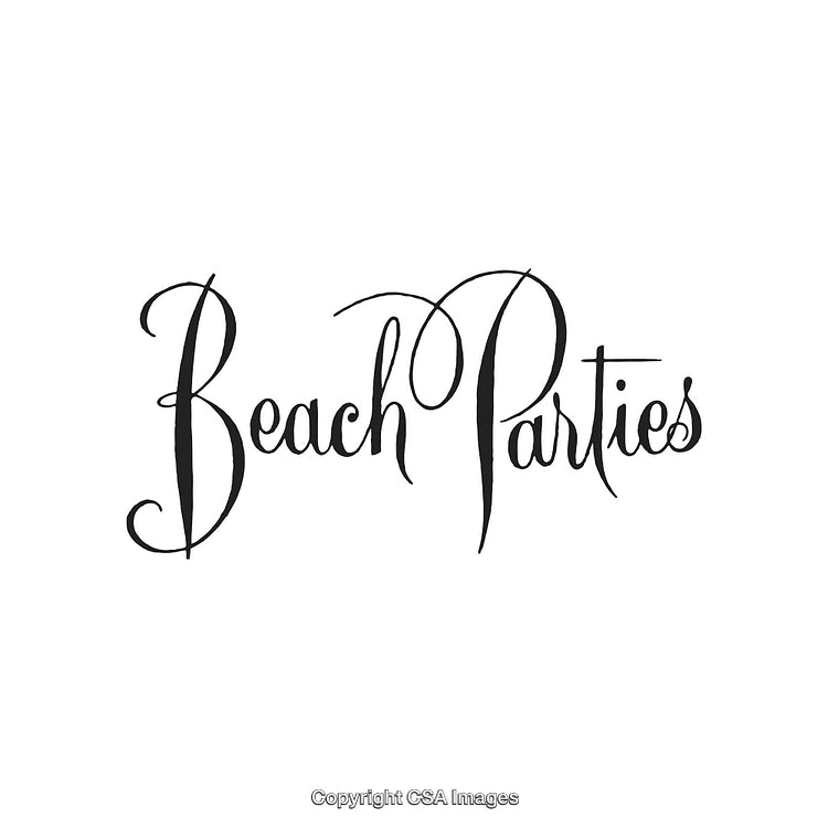 Elegant Handwritten Typography of 'Beach Parties' in Black on a White Background