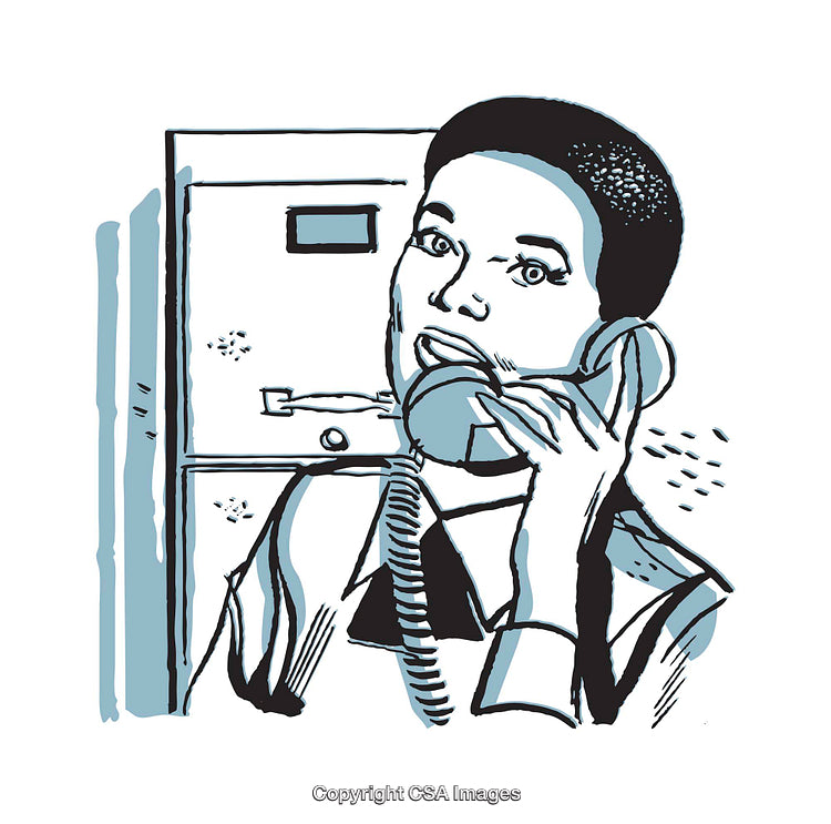Illustration of a Professional Woman Talking on a Landline Telephone
