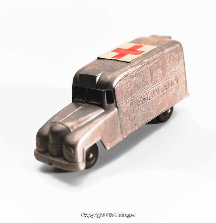 Vintage Ambulance Plastic Toy Car with Red Cross Symbol
